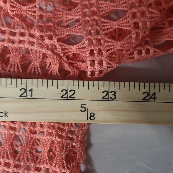 Coral Crochet Knit Top Sheer Elbow Short Sleeve Scoop Neck - Picture 4 of 9